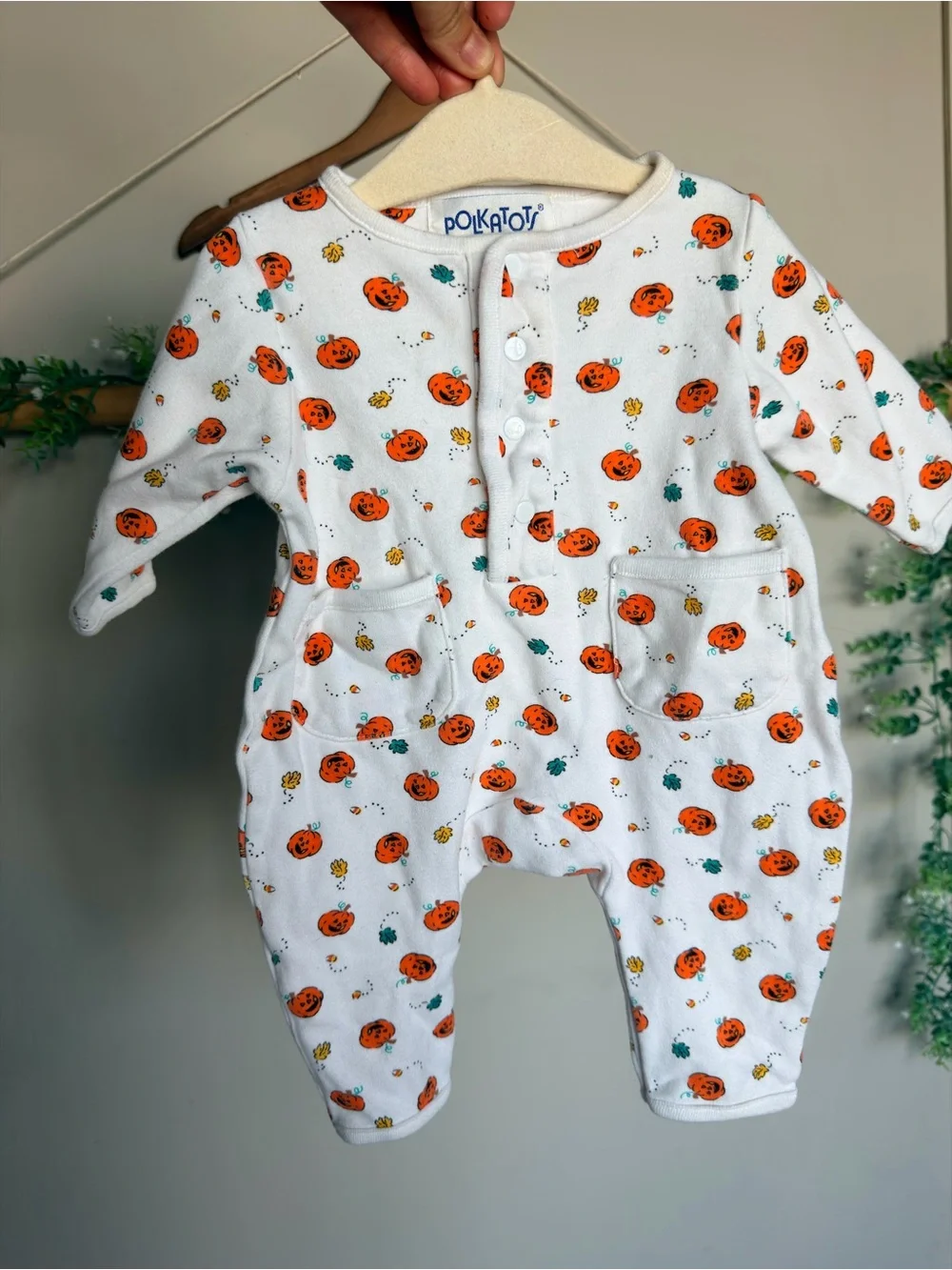Vintage White Pumpkin-Print Baby One-Piece
